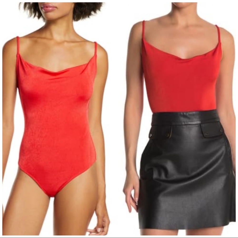 NEW FREE PEOPLE Cowls In The Club Bodysuit Love Glare Red Size XS